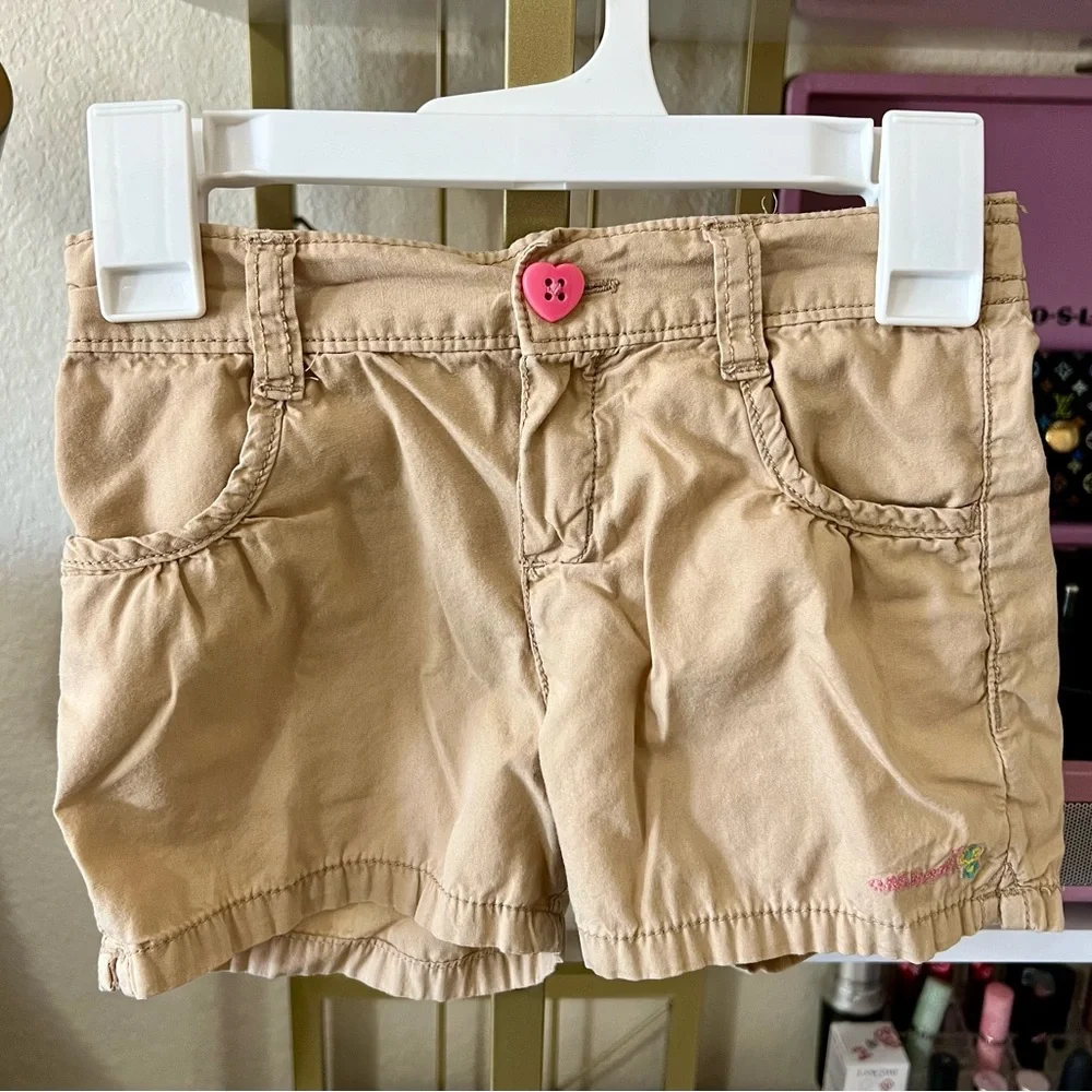 OshKosh B'gosh Tan Shorts with Pink Heart Button